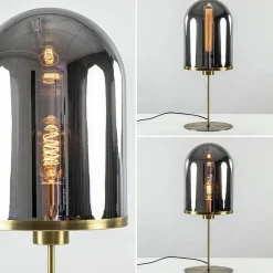 Straluma Antiek bronzen tafellamp Maverick met smoke glas groot></noscript> Tafellampen|Light and Living