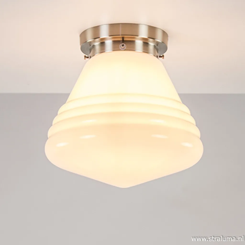 Straluma Art Deco plafondlamp staal met wit gl.> Plafonnières|Woonkamerlampen