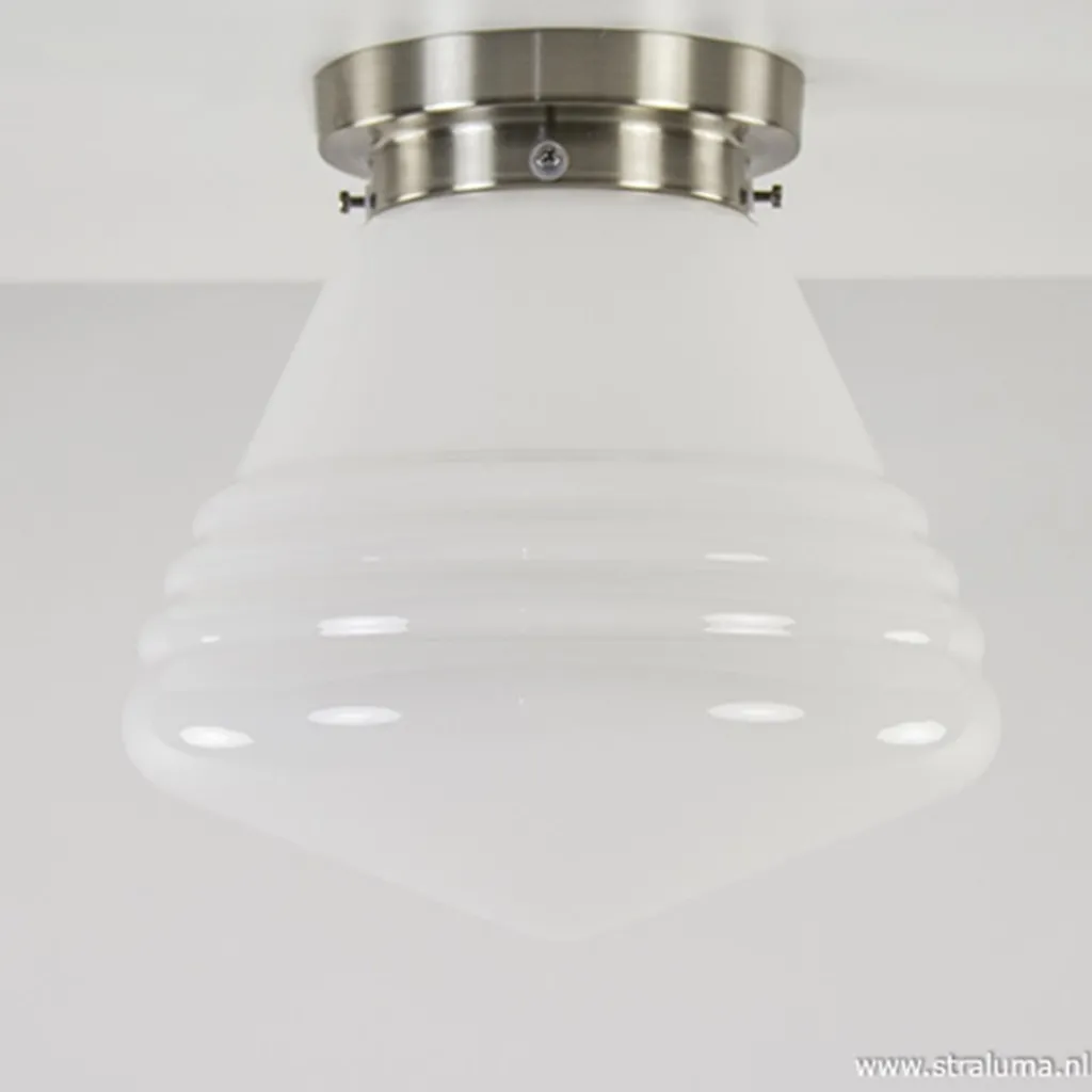 Straluma Art Deco plafondlamp staal met wit gl.> Plafonnières|Woonkamerlampen