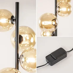 Straluma Art Deco vloerlamp zwart met amber glazen bollen><noscript><img width=