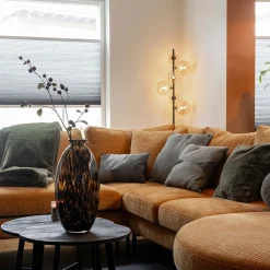 Straluma Art Deco vloerlamp zwart met amber glazen bollen><noscript><img width=