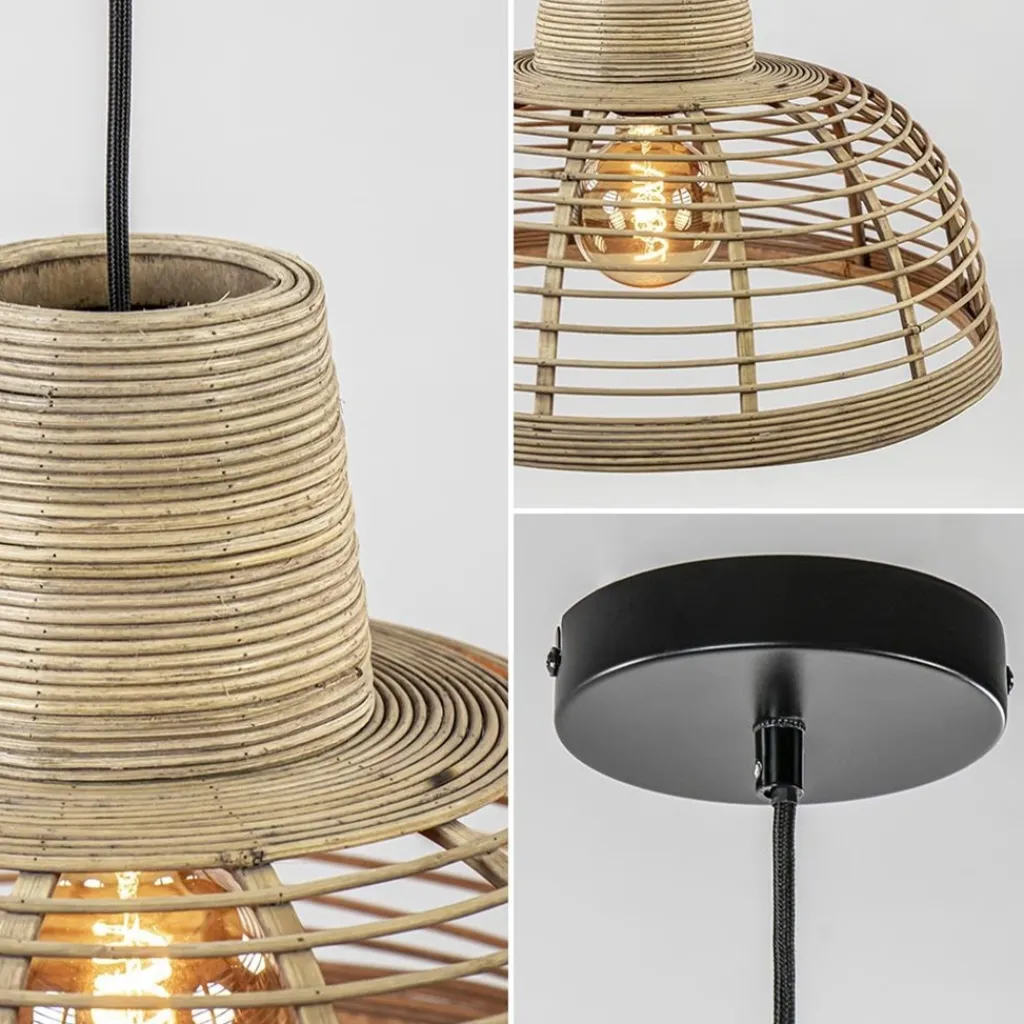 Straluma Botanische hanglamp rotan met mat zwart> Woonkamerlampen|Slaapkamerlampen