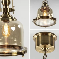 Straluma Bronzen scheepslamp met amber glas 33 cm><noscript><img width=
