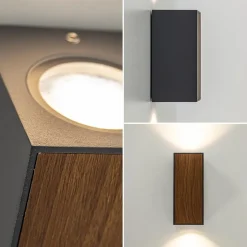 Straluma Buitenlamp up+down GU10 donker grijs/hout></noscript> Wandlampen|Buitenlampen