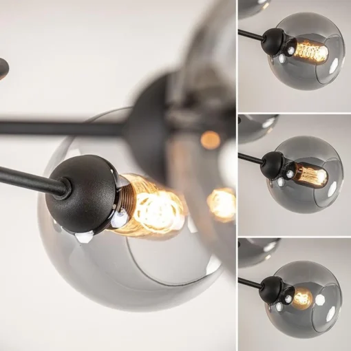 Straluma Chique 5-lichts plafondlamp zwart met smoke glazen bollen> Halverlichting|Plafondlampen