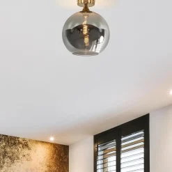 Straluma Chique plafondlamp goud met smoke/titanium glazen bol><noscript><img width=