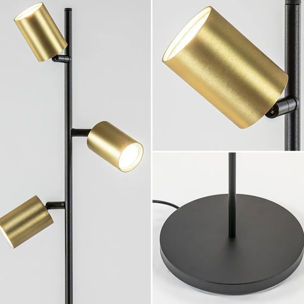 Straluma Chique staande lamp mat zwart met gouden spots> Vloerlampen|Leeslampen