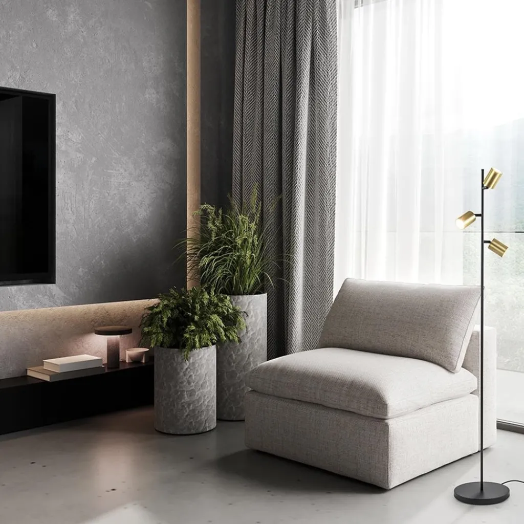 Straluma Chique staande lamp mat zwart met gouden spots> Vloerlampen|Leeslampen