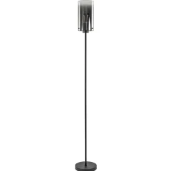 Straluma Chique vloerlamp mat zwart met smoke glas cilinder> Woonkamerlampen|Slaapkamerlampen