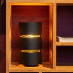 Straluma Cilinder tafellamp zwart metaal met goud><noscript><img width=