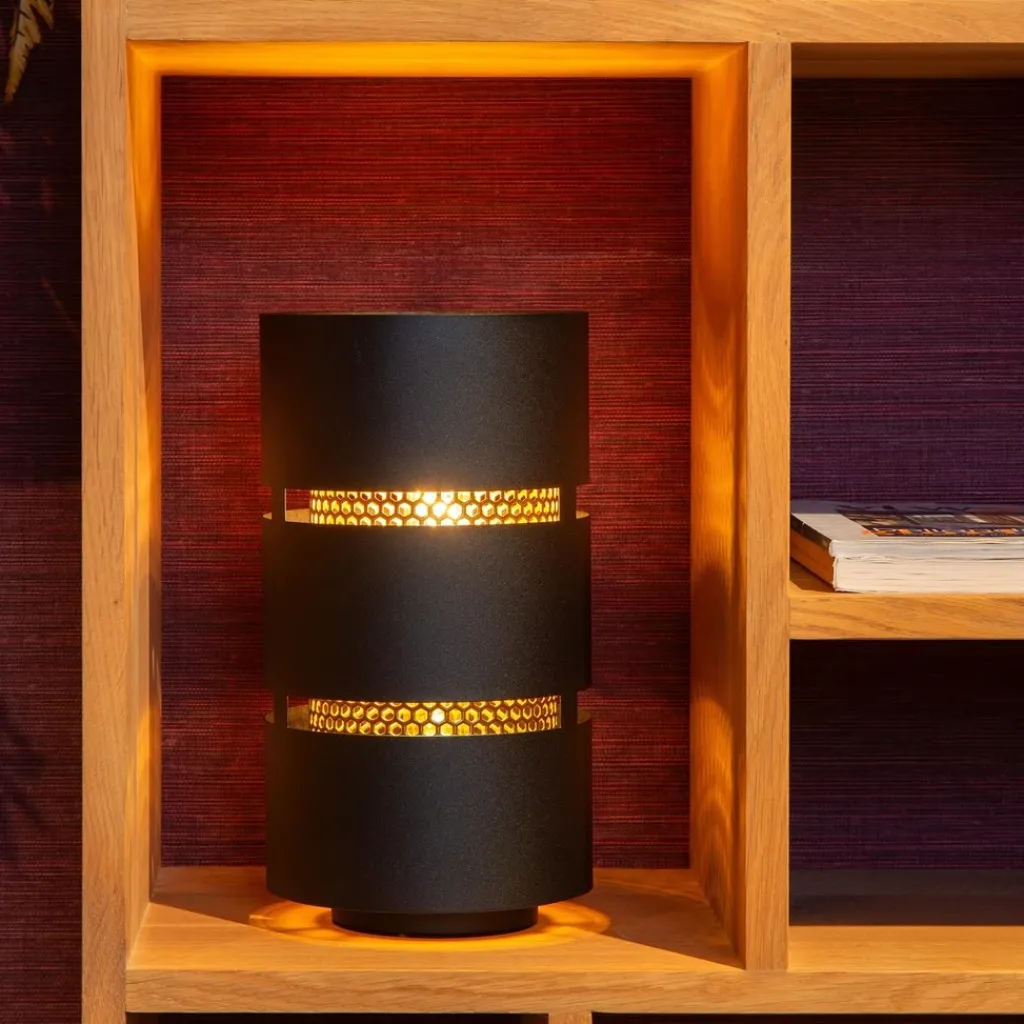 Straluma Cilinder tafellamp zwart metaal met goud> Tafellampen|Industriële Verlichting