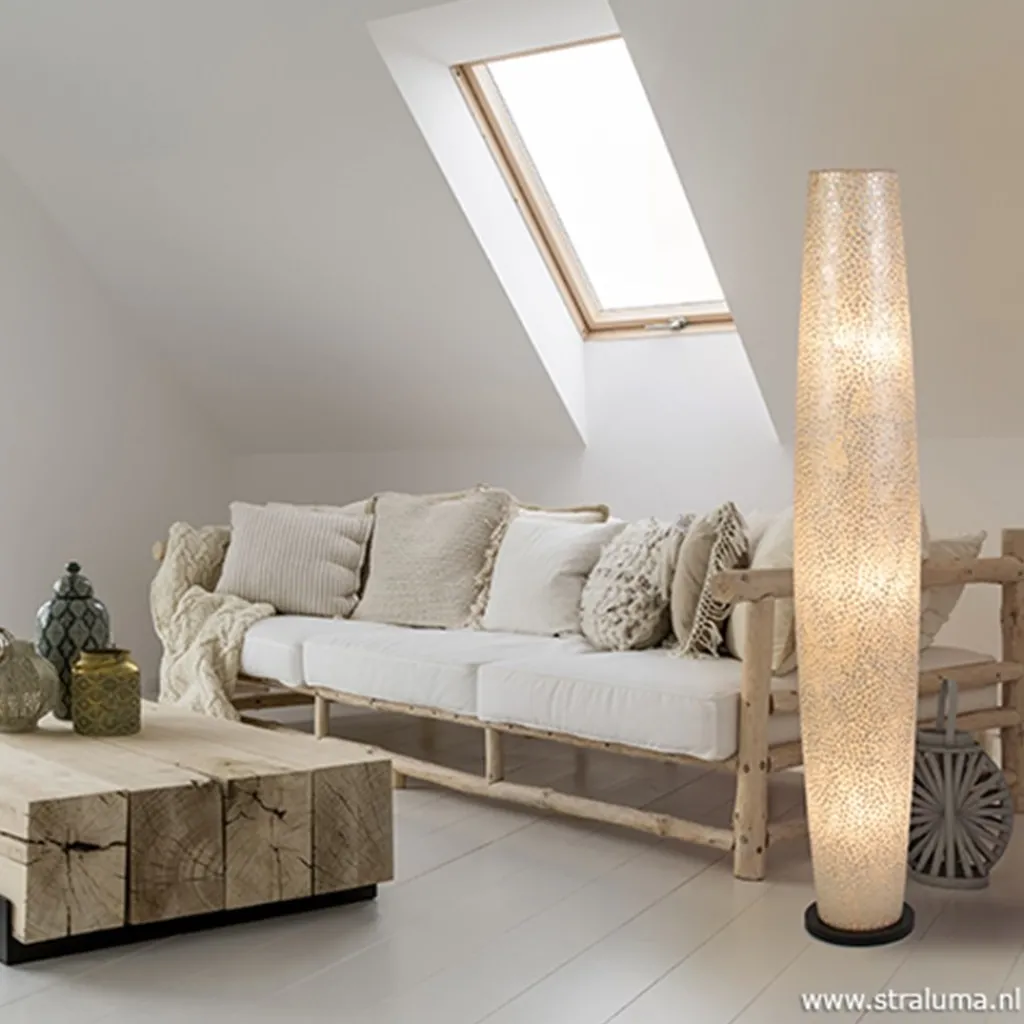 Straluma Decoratieve schelpen vloerlamp zuil> Schelpenlampen|Decoratieve Verlichting