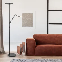 Straluma Design LED uplighter met leesarm zwart geborsteld staal><noscript><img width=