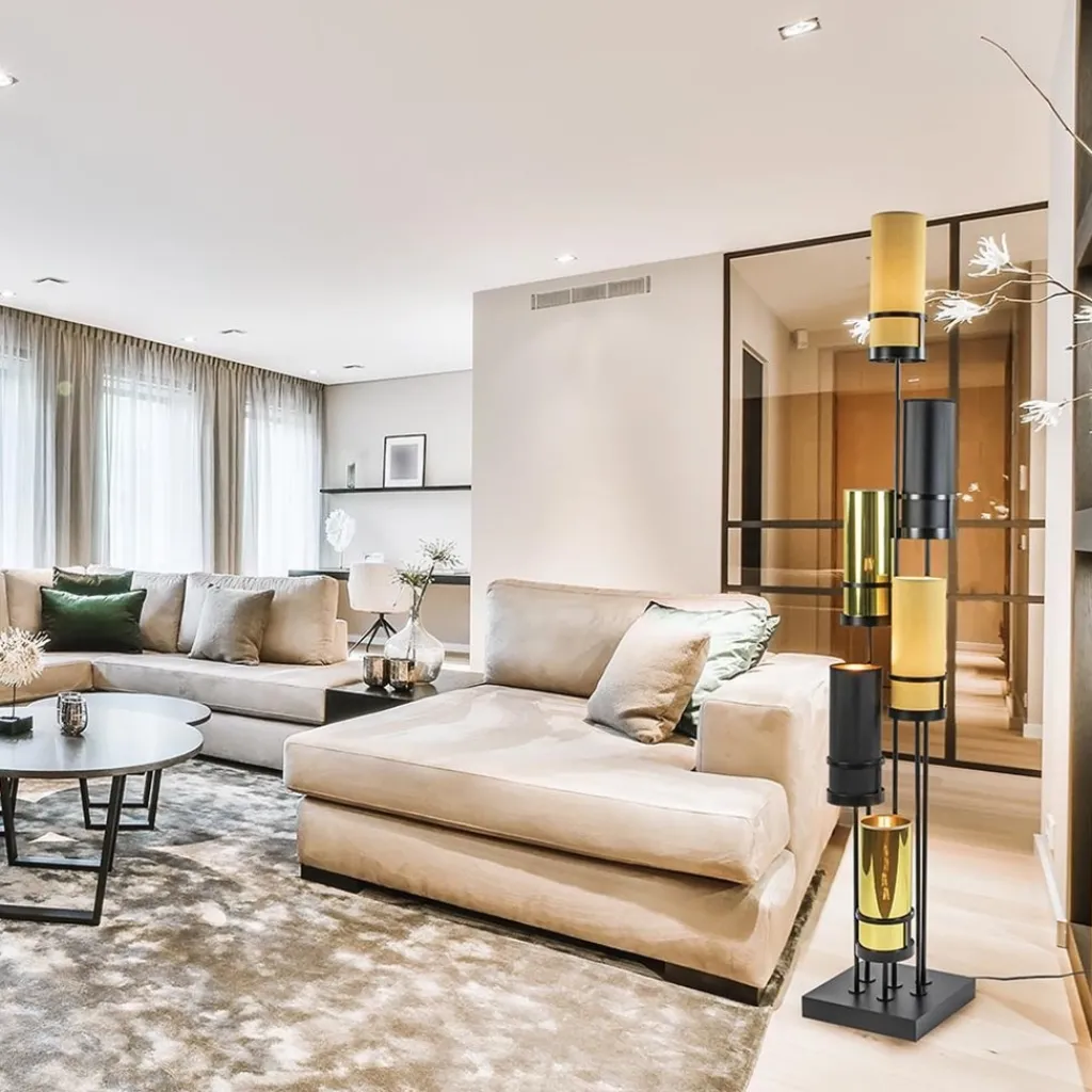 Straluma Design vloerlamp met cilinder kappen zwart/goud> Vloerlampen|Design Verlichting