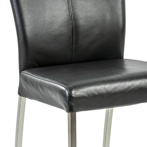 Straluma Eetkamerstoel zwart lederen zitting met RVS poten> Eetkamerstoelen