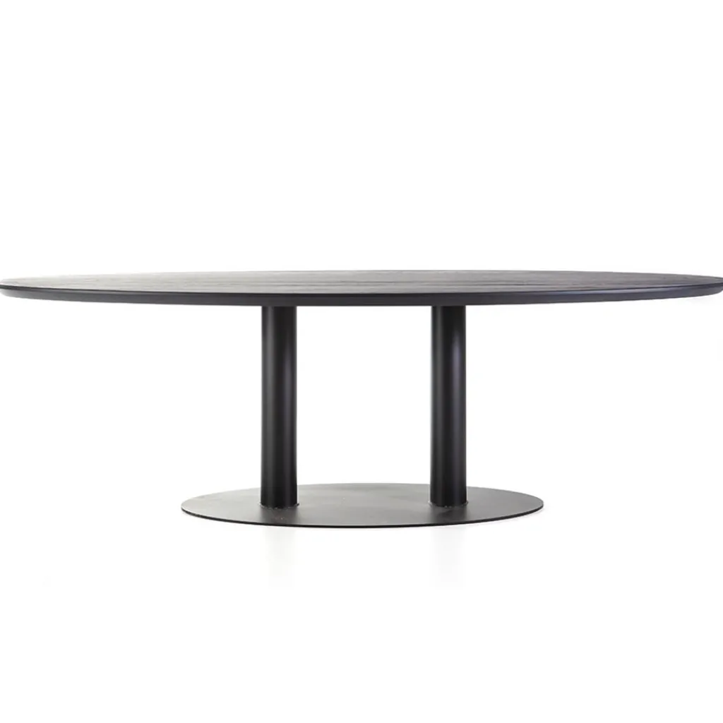 Straluma Eettafel ovaal zwart eiken met metalen poot 300x120 cm> Eettafels