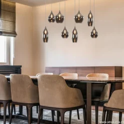 Straluma Eettafelhanglamp nikkel met smokey glas 8-lichts><noscript><img width=