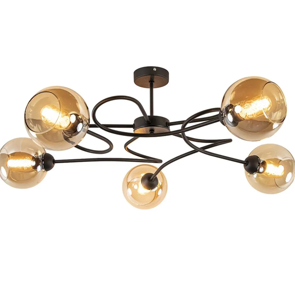 Straluma Elegante 5-lichts plafondlamp met amber glazen bollen> Woonkamerlampen|Slaapkamerlampen