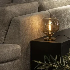 Straluma Elegante tafellamp donker goud met amber glazen bol 25 cm><noscript><img width=