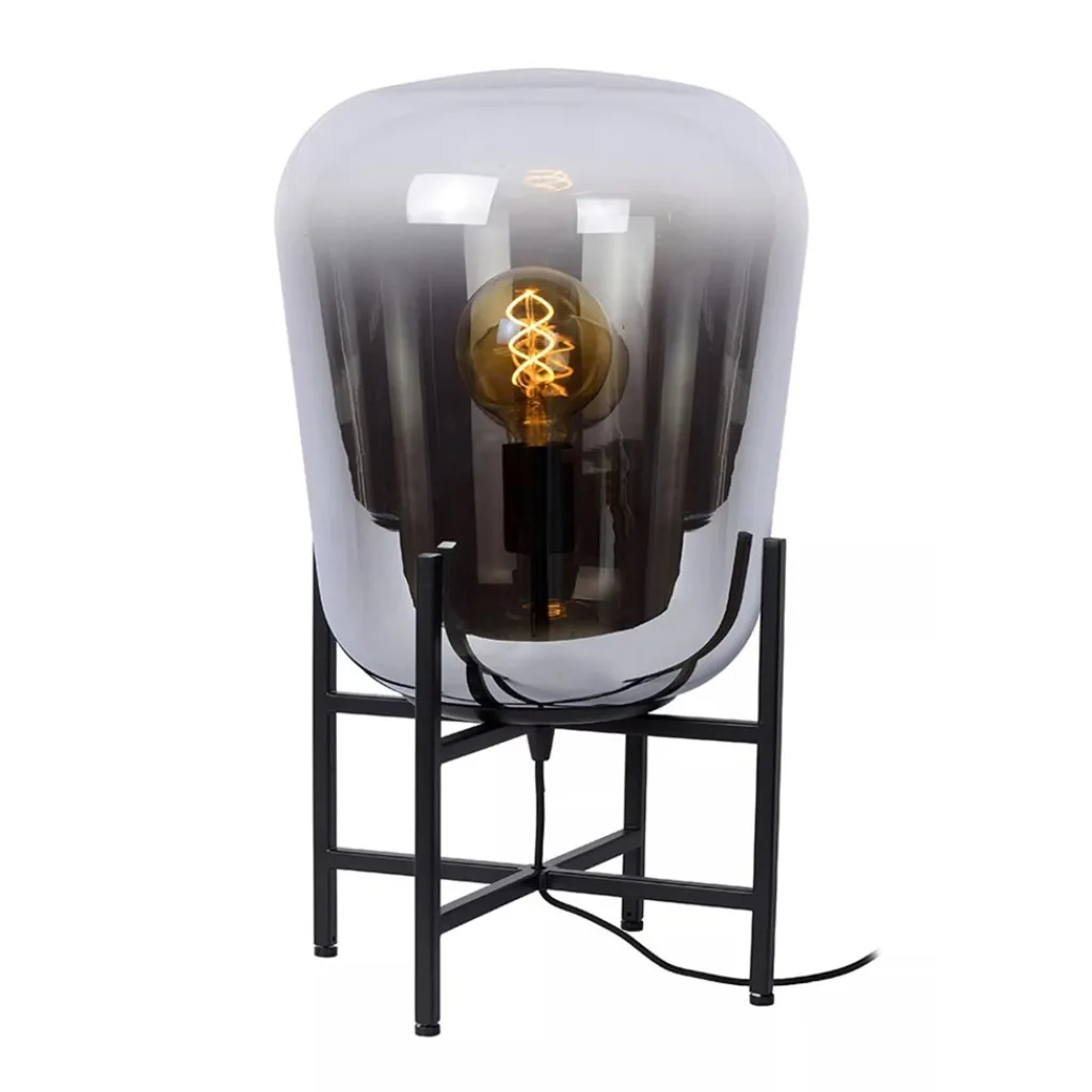 Straluma Elegante tafellamp zwart frame met smoke glazen kap> Tafellampen|Luxe Verlichting