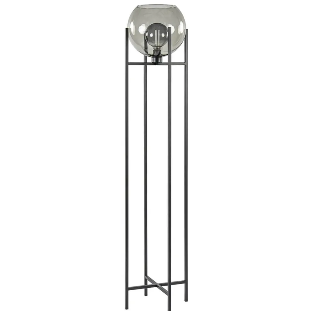 Straluma Frame vloerlamp mat zwart met smoke glazen bol> Woonkamerlampen|Vloerlampen