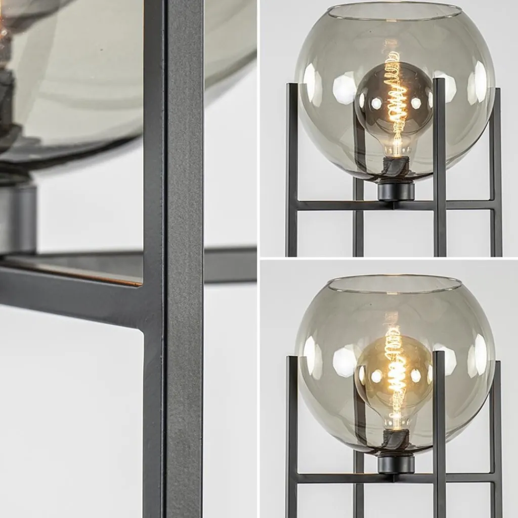 Straluma Frame vloerlamp mat zwart met smoke glazen bol> Woonkamerlampen|Vloerlampen