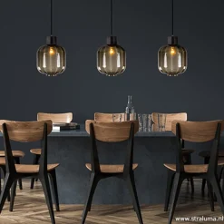 Straluma Glazen eettafelhanglamp zwart luxury><noscript><img width=