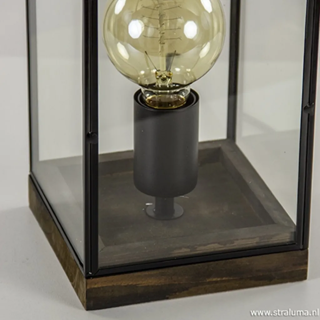 Straluma Glazen tafellamp Askjer hout met zwart> Light and Living|Woonkamerlampen
