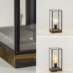 Straluma Glazen tafellamp Askjer hout met zwart><noscript><img width=
