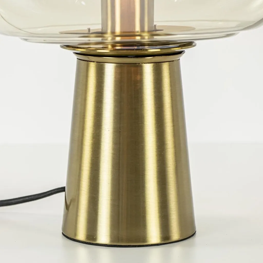 Straluma Gouden tafellamp Misty met amber glazen kap L&L> Tafellampen|Light and Living