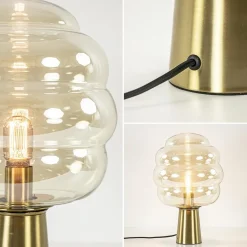 Straluma Gouden tafellamp Misty met amber glazen kap L&L><noscript><img width=