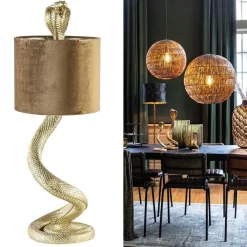 Straluma Gouden tafellamp Snake met velours kap><noscript><img width=