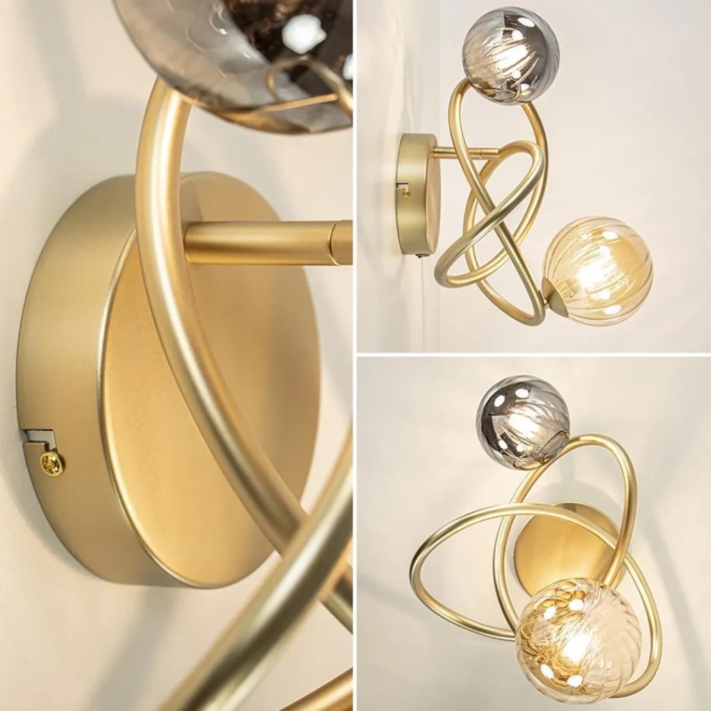 Straluma Gouden wandlamp met smoke en amber glas> Wandlampen|Woonkamerlampen
