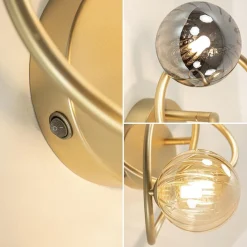 Straluma Gouden wandlamp met smoke en amber glas><noscript><img width=