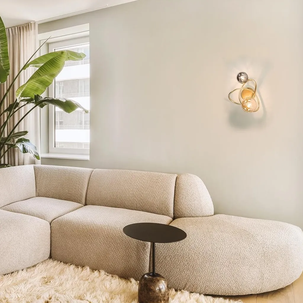Straluma Gouden wandlamp met smoke en amber glas> Wandlampen|Woonkamerlampen