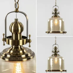 Straluma Grote hanglamp brons met amber glas><noscript><img width=