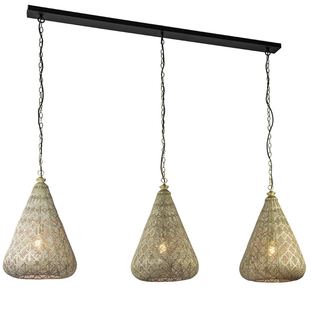 Straluma Grote hanglamp 3-lichts mat goud met zwarte balk> Eettafellampen|Keukenverlichting