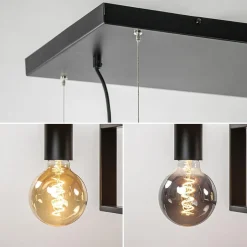 Straluma Grote hanglamp zwart frame met houten planken><noscript><img width=