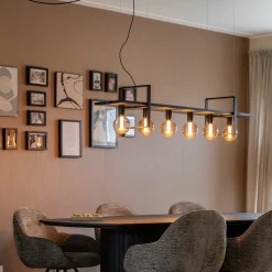 Straluma Grote hanglamp zwart frame met houten planken><noscript><img width=