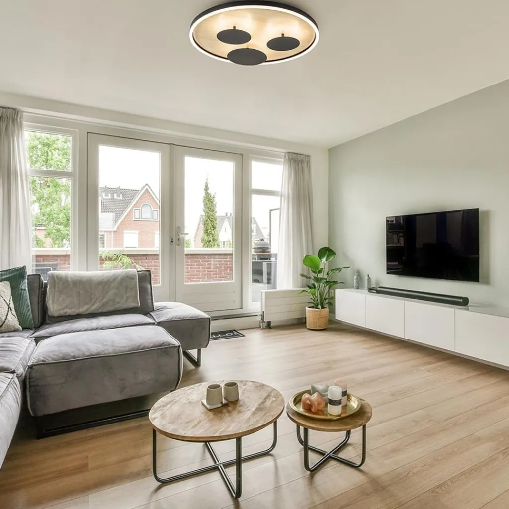 Straluma Grote LED plafondlamp zwart met houtlook dimbaar> Plafondlampen|LED Plafondlampen