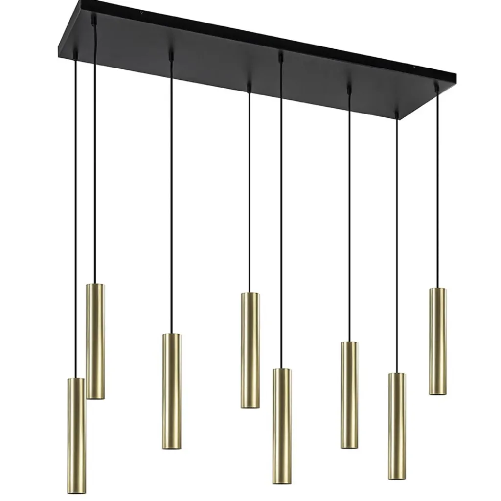 Straluma Grote 8-lichts hanglamp cilinder zwart met goud> Eettafellampen|Eetkamerverlichting