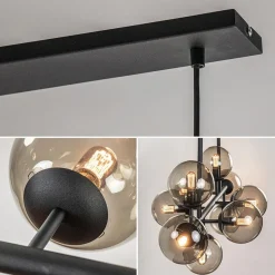 Straluma Grote 10-lichts hanglamp mat zwart met smoke glazen bollen><noscript><img width=