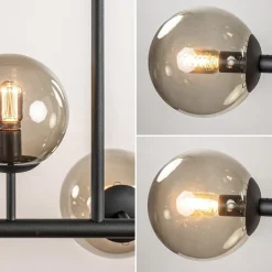 Straluma Grote 10-lichts hanglamp mat zwart met smoke glazen bollen><noscript><img width=