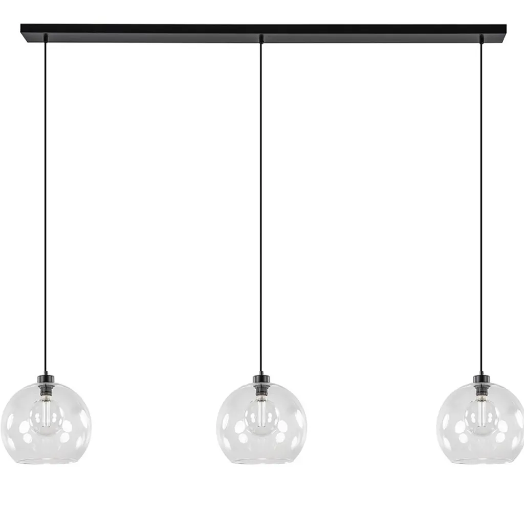 Straluma Grote 3-lichts hanglamp met helder glas en zwarte balk> Eettafellampen|Pendel Lampen