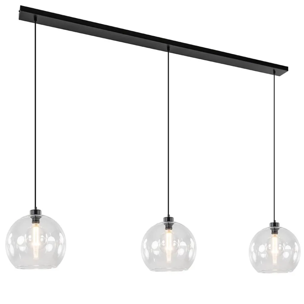 Straluma Grote 3-lichts hanglamp met helder glas en zwarte balk> Eettafellampen|Pendel Lampen