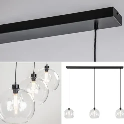 Straluma Grote 3-lichts hanglamp met helder glas en zwarte balk><noscript><img width=