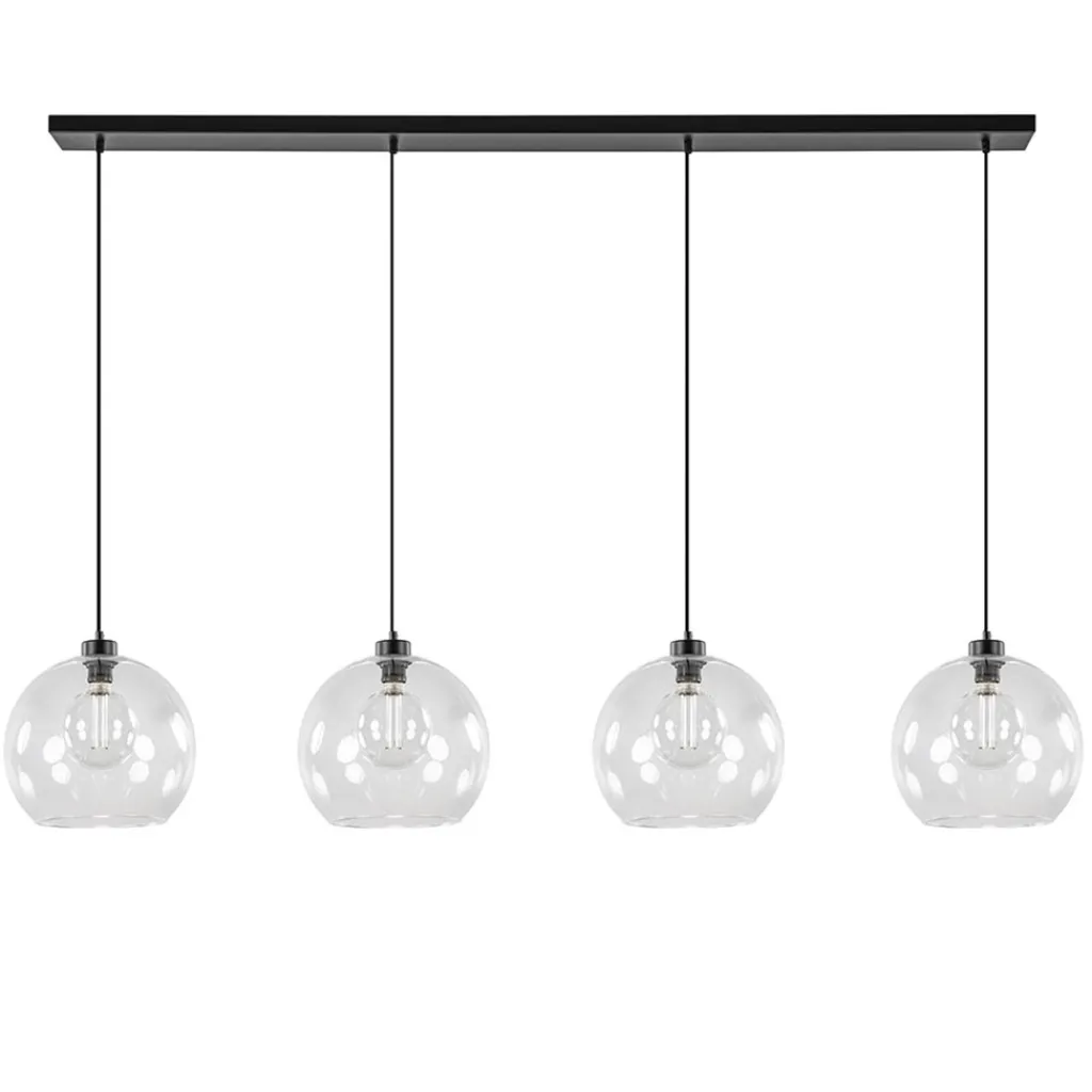 Straluma Grote 4-lichts hanglamp zwart met helder glazen bollen> Eettafellampen|Keukenverlichting