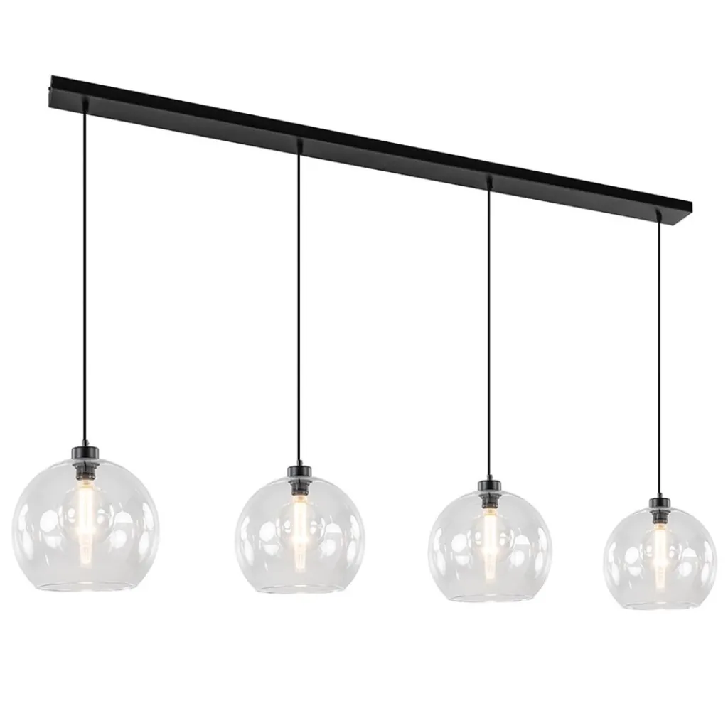 Straluma Grote 4-lichts hanglamp zwart met helder glazen bollen> Eettafellampen|Keukenverlichting