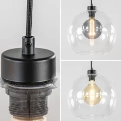 Straluma Grote 4-lichts hanglamp zwart met helder glazen bollen><noscript><img width=