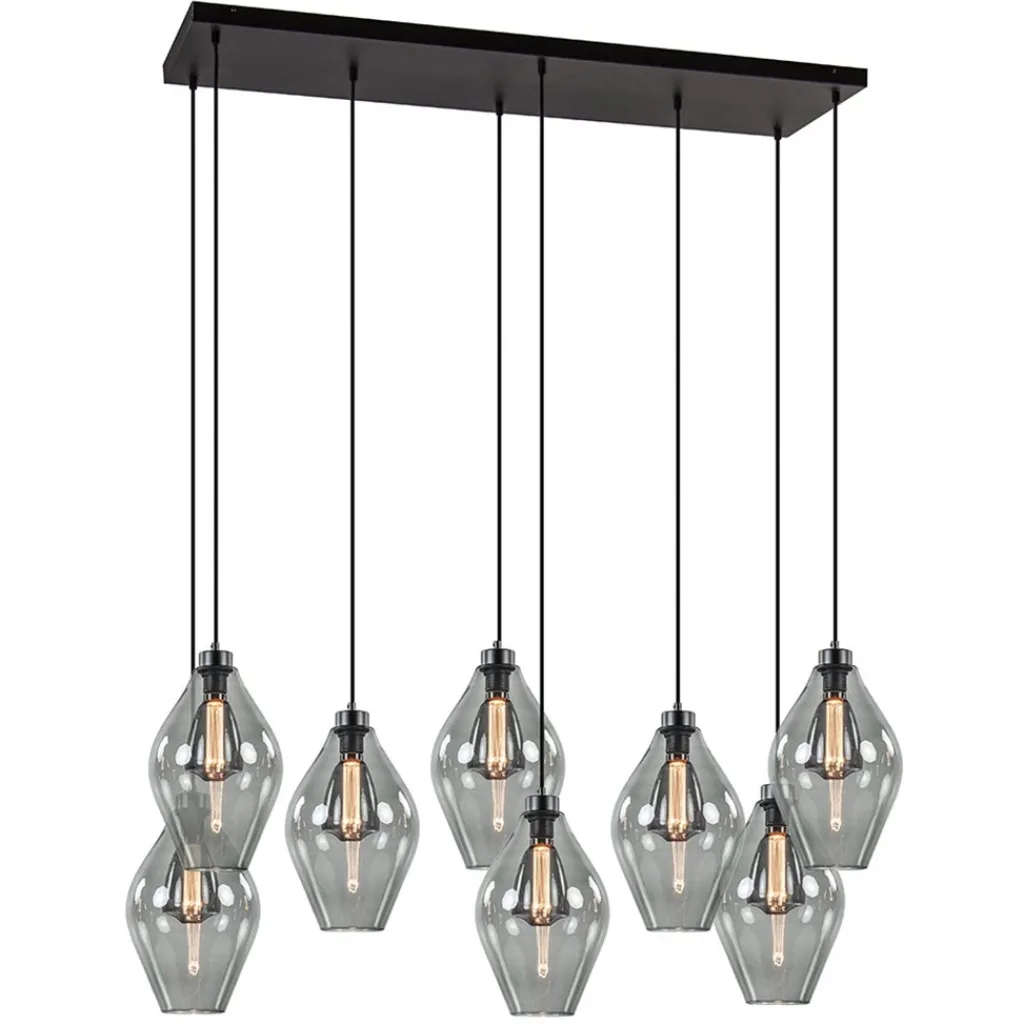 Straluma Grote 8-lichts multipendel hanglamp smoke glas ruit> Eettafellampen|Pendel Lampen